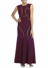 Xscape Long Ity Cap Sleeve Illusion Insets Gown Petite Sz 2P Wine