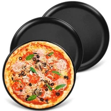 3-Piece Pizza Pans 10 Inch Pizza Pan Tray Set Round Baking and Serving Sheet ...