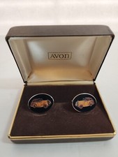Vintage Avon Rolls-Royce Car Auto Cuff Links Oval Enameled Cufflinks w Case