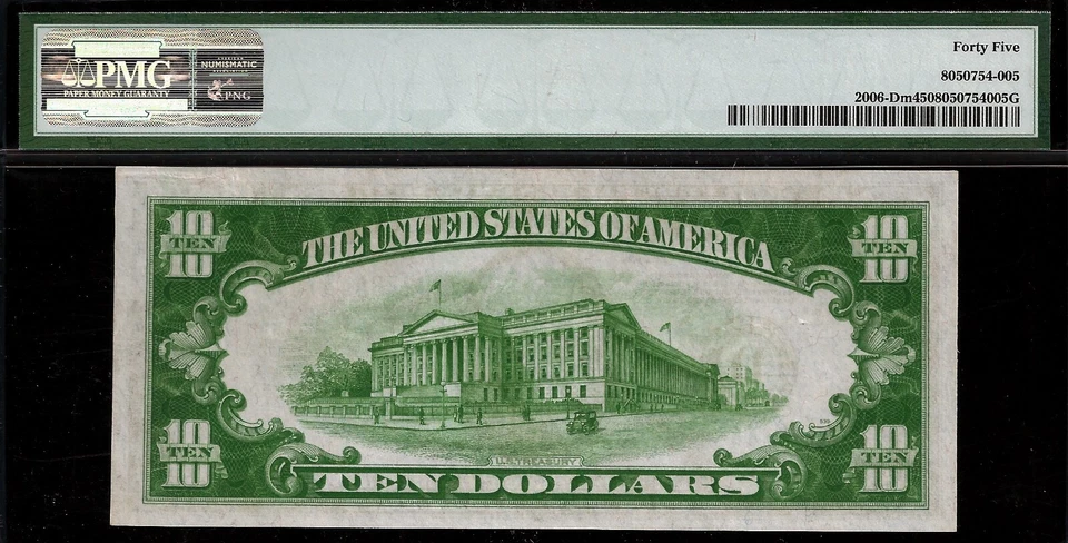 1934A $10 FRN Cleveland Mule PMG 45 crazy rare total 10 known Fr 2006-Dm - Image 4 of 4