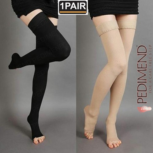 Calcetines altos de compresión PEDIMEND™ punta abierta para muslos reducen las venas varicosas (2 piezas) Reino Unido - Imagen 1 de 14