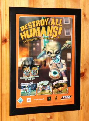 2005 Destroy All Humans! Very Rare Small Poster / Old Ad Page Framed PS2 Xbox 