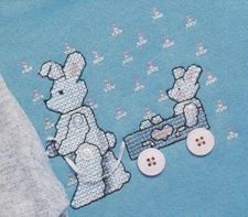 BUTTON BUNNIES Cross-Stitch (Single Pattern From Magazine) Rabbit Wagon Kids