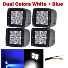 4x Blue+White Dual Colors 3in Led Work Light Spot Cube Pods Offroad ATV SUV 4X4