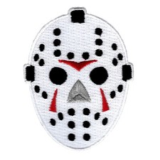 EMBROIDERED HOCKEY MASK PATCH IRON-ON SLASHER HORROR MOVIE GOALIE UNIFORM