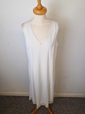 Womens Vintage White Night Dress Slip Midi Long Lace Negligee L
