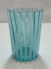 Antique EAPG  Beaumont Glass Co. Opalescent Ribbed Blue Teal White Tumbler