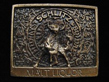 OC25140 VINTAGE 1970s SCHLITZ MALT LIQUOR BOOZE BRASSTONE BELT BUCKLE