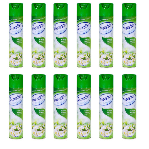 12 x INSETTE AIR FRESHENER SPRAY 300ML JASMINE FRAGRANCE ODOUR ELIMINATOR NEW