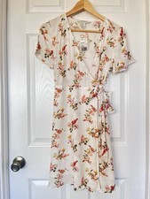 Forever 21 Contemporary Bird Floral Mini Wrap Dress - White And Pink Size M NWT