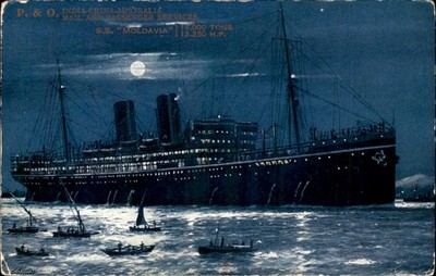P&O Steamship Ship SS Moldavia Night Scene PAQUEBOT CANCEL c1910 Postcard