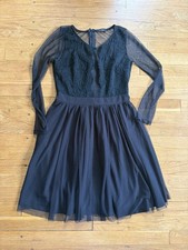 Boohoo Mesh Long Sleeve Lace Panel Skater Dress Black women’s Size 12