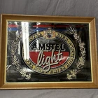 Vintage Amstel Light Beer Sign Mirror in Wooden Frame 15.5 X 20 Beefco Mfg USA
