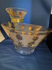 Golden Foliage Chip and Dip Set MCM Libbey Partyware