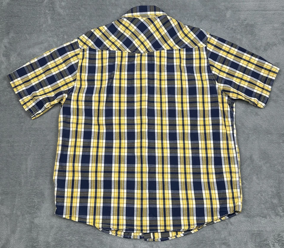 Camisa Smiths Workwear Para Hombres XL Azul Amarillo Cuadros Perla Bolsillos con Solapa a Presión Occidental Foto 4 de 4