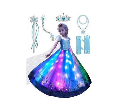 Princess Dress Up for Girls RGB LED Light Syncs Music Age 3+ Blue Frozen Costume