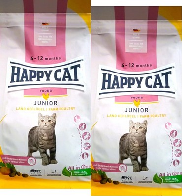(  11,30 /kg) Happy Cat Junior Land Geflügel 4-12 Kätzchen-Futter: 2 x 1,3 kg