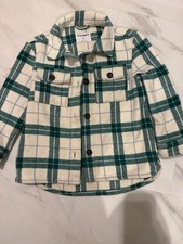 Kids girls Old Navy shacket jacket green cream plaid heavyweight Size 8 medium