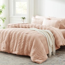 Full Comforter Set 7 Pieces, Pink Seersucker Bed in a Bag with Comforter and ...