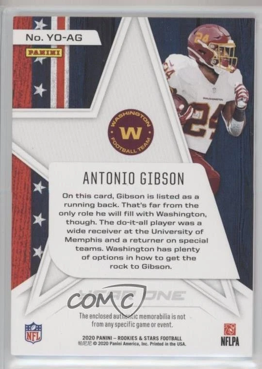 2020 Panini Rookies & Stars Year 1 Relics Antonio Gibson #YO-AG RC - Image 2 of 2