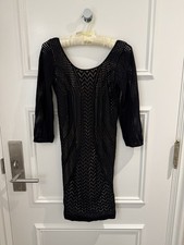 Bebe Y2K Black Knit Laser Cut Mini Bodycon Dress Lined M/L EUC Retro Indie Glam