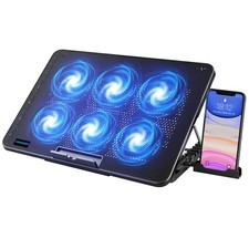 Laptop Cooling Pad with 6 Fans, Adjustable Stand, USB Ports, Phone Holder