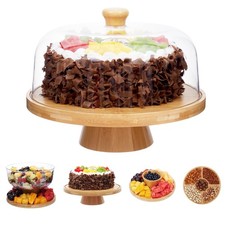 Bamboo Cake Stand with Lid, 6-in-1 Multifunctional Cake Plate, Cake Holder, S...