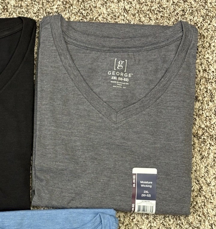 New George 3-PACK Men’s V-Neck T-shirt Tee Moisture Wicking Size 50-52  2XL (G4)