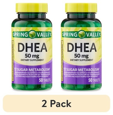 Spring Valley 2-Pack DHEA Tablets - 50mg, 50Ct, Supports Sugar Metabolism