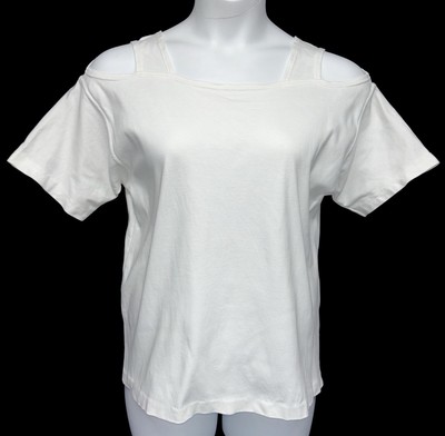 Aileen Too Women Size L Pullover Short Cold Shoulder Sleeve Top Ivory Stretch