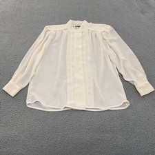 Vintage Cream Pleated Embroidered Blouse Womens 10 Ivory Victorian Top Sheer