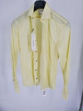 Calvin Klein Dress Shirt Men's S Yellow Check Extra Slim Stain Shield Stretch