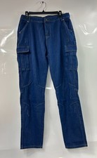 Men  s Slim Fit Cargo Jeans Blue Denim Cotton Blend Casual Pants Size M New