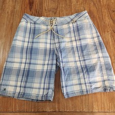 Vintage Men's Polo Ralph Lauren Board Shorts Sz 34x9 Blue Plaid Beach Surf