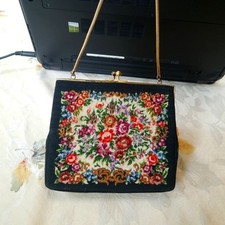 Vintage Floral Tapestry Needlepoint Evening Bag / Purse