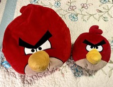 Lot Bundle of 2 Red Angry Birds Plush 2010 Era 8" Jay Franco 17" Jumbo Pillow