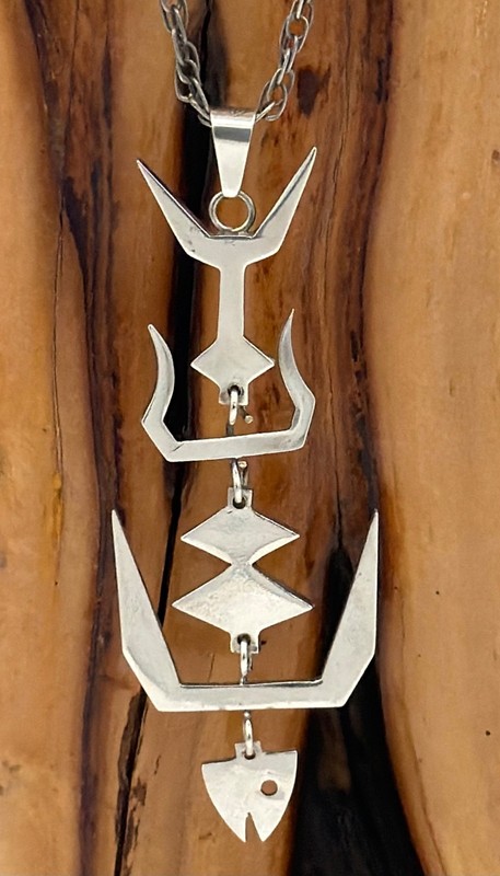 Vtg MEXICO STERLING SEGMENTED Fish & Bones PENDANT 4 In LONG 25 Grams TAXCO