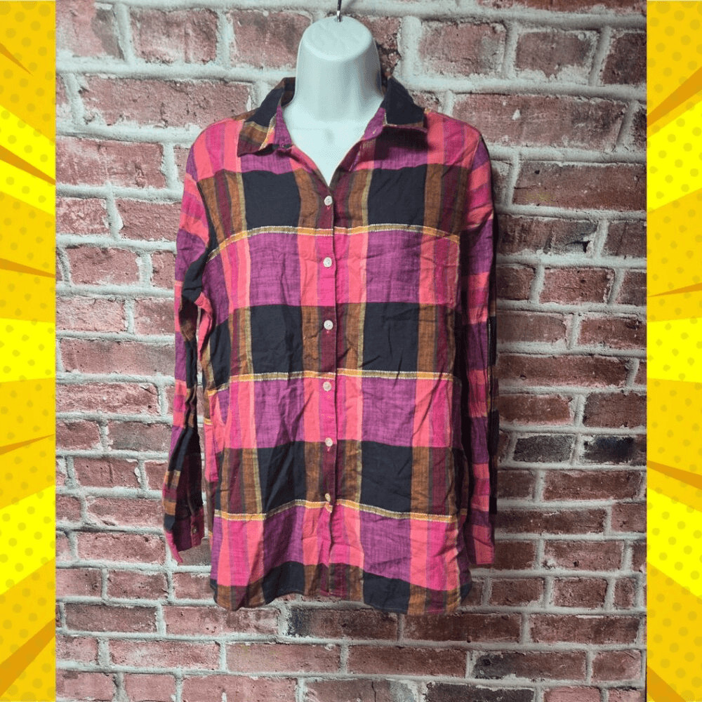 Women's FOXCROFT Button Down Plaid Shirt Size 12