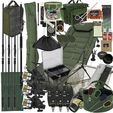 Complete Carp Fishing Set 3x Rods 3x Reels Alarms Tackle Holdall Bedchair Deluxe