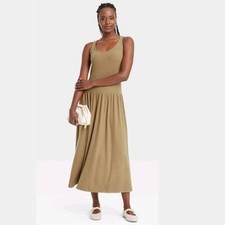 Universal Thread Women's Ribbed Drop Waist Knit Midi Sweater Dress Brown Large