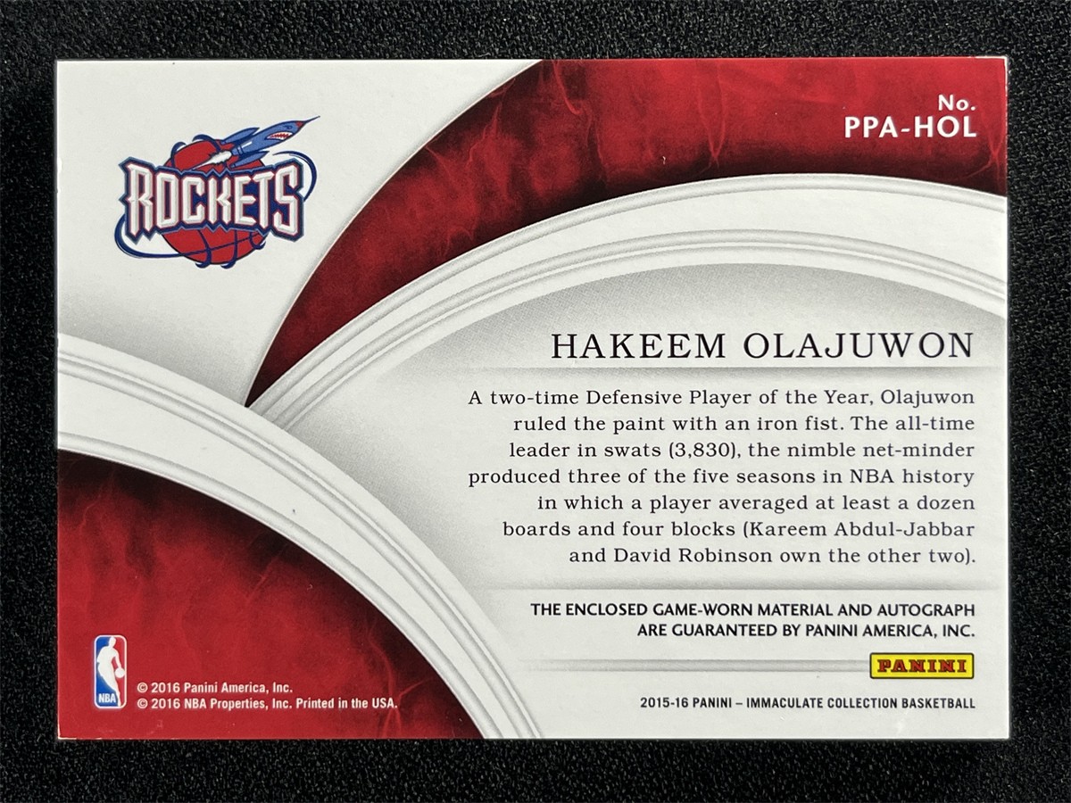 2015-16 Panini Immaculate Collection Hakeem Olajuwon #PPA-HOL Patch Auto /25 view 2