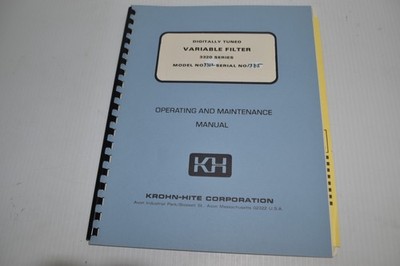 *LL* KROHN-HITE DIGITALLY TUNED VARIABLE FILTER 3320 SERIES MANUAL (MPR38)