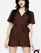 Brown Animal Print Short Sleeve Belted Romper V-Neck Straight Leg Women