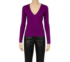 Ballantyne maglione donna 100% Cashmere maglia pullover scollo V color viola 40