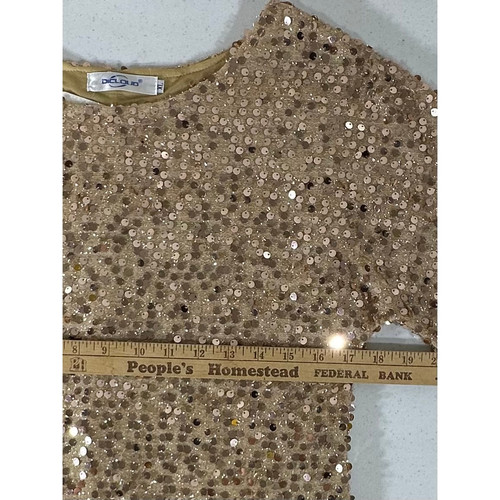 Top blusa donna Dicloud taglia XL (Media) paillettes oro scintillante lucido LEGGI - Foto 6 di 8