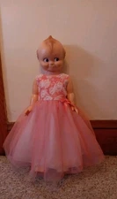 1960's CAMEO KEWPIE DOLL 28" Vinyl Orginal Panties Shoes, Pink Tulle Dress  