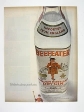 Beefeater London Dry Gin Vintage Print Ad England 1969 Cocktail Bar Decor