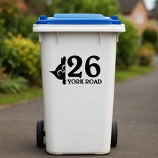 Custom Wheelie Bin Decal with Cat Design - Door Number & Street Name Sticker