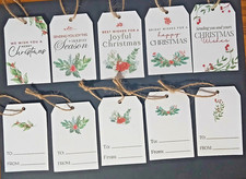 10 Christmas Gift Tags with Strings~3" x 2"~Top Row is Front, Bottom row is Back