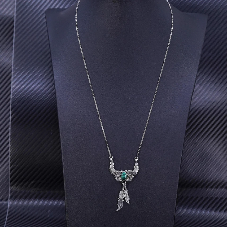 20” Native American Navajo Jeff Largo sterling silver 925 necklace feather - Image 3 of 4